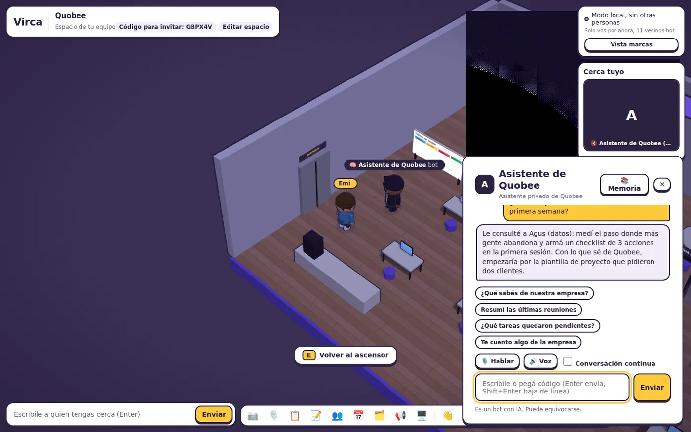 Chat con el asistente privado de una empresa.